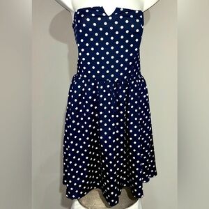 Myan Women's Size L Navy & White Polka Dot Lined Dress Wire Bust New with Tags